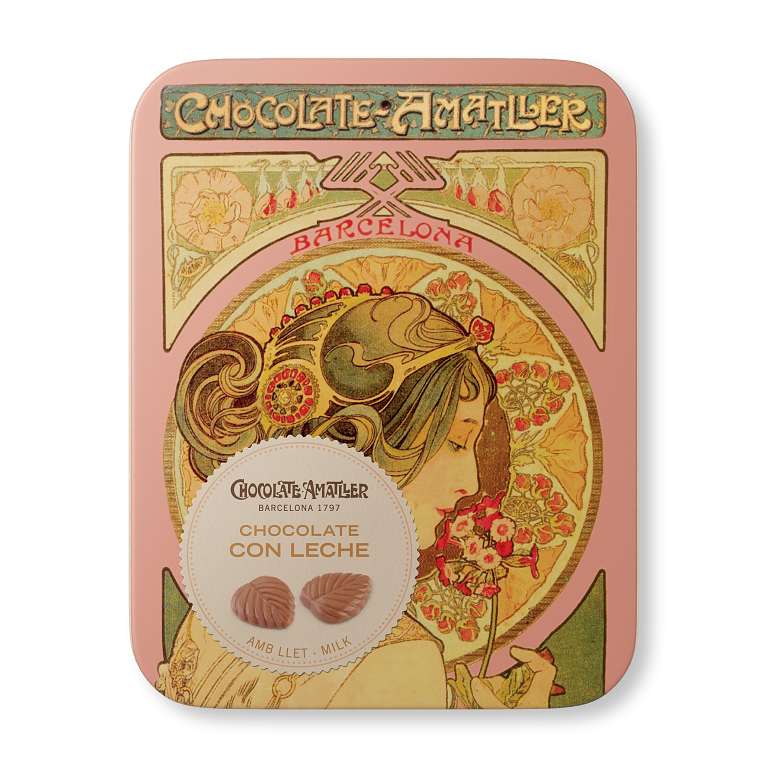 Amatller plechovka s čokoládovými mléčnými lístky 60g Varianta: 3 růžová zelená