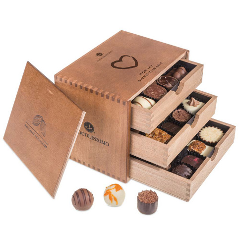 Chocolissimo - ChocoGrande Valentine's - Pralinky v dřevěné krabičce 375 g