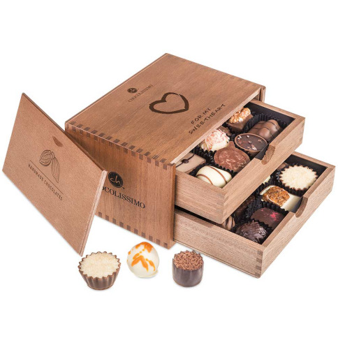Chocolissimo - Chocolaterie Valentine's - Pralinky v dřevěné krabičce 250 g