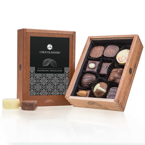 Chocolissimo - Elegance Mini bez alkoholu - Pralinky v dřevěné krabičce 125 g