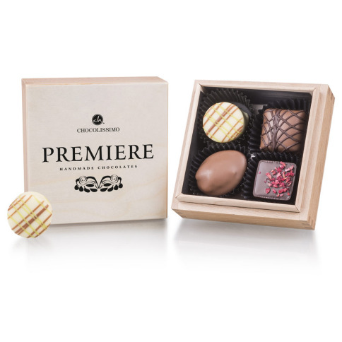 Chocolissimo - Premiere Mini Quadro - Pralinky v elegantní dřevěné krabičce 50 g