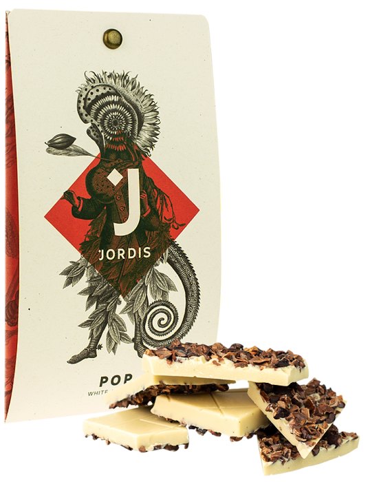 Jordi's bílá čokoláda 40% s kousky kakaových bobů 50g