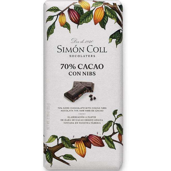 Simón Coll tmavá čokoláda 70% cocoa s kakaovými boby 85g