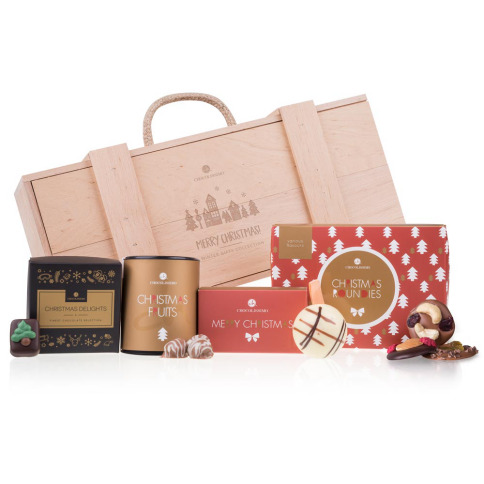 Chocolissimo - Vánoční sada - belgická čokoláda v dřevěné krabičce 390 g
