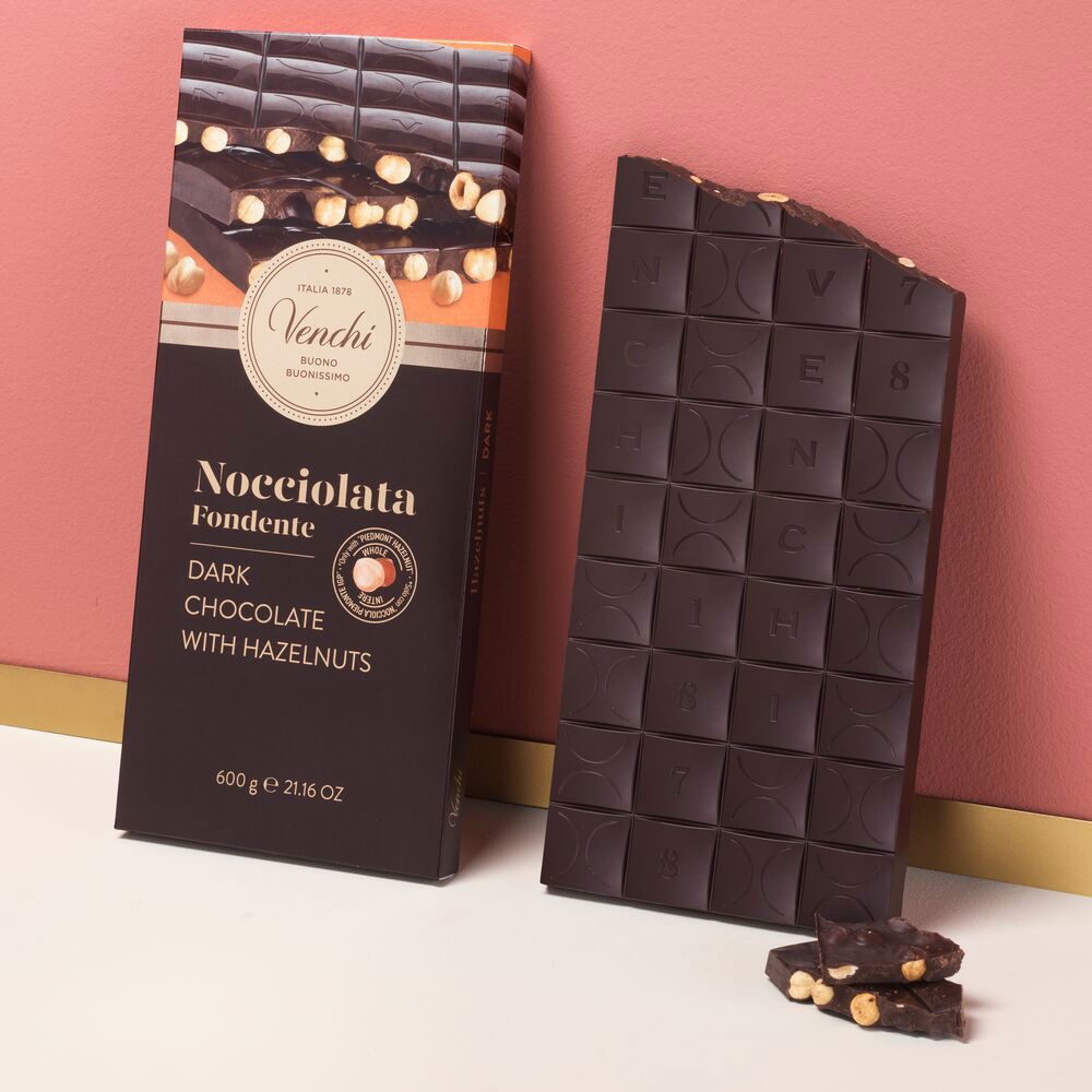 Venchi hořká čokoláda s lískovými oříšky MAXI 600g